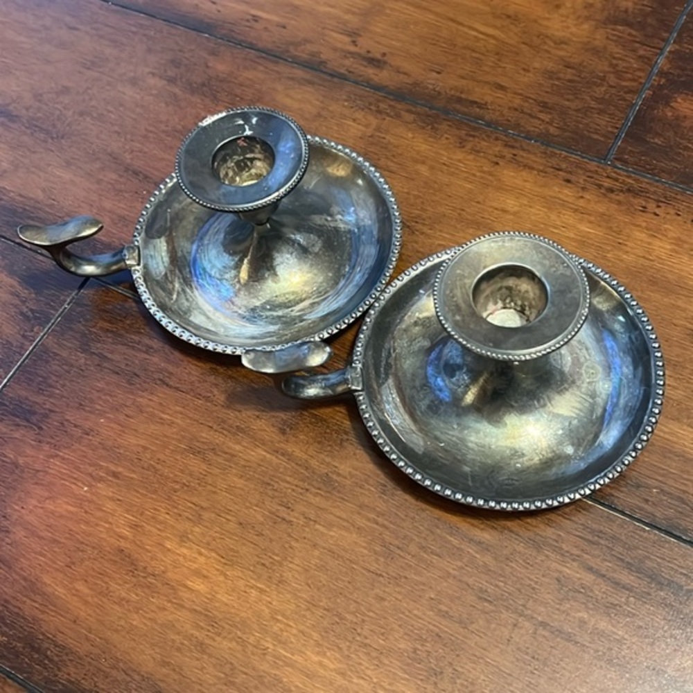 Set of 2 vintage silver plated candlestick holders